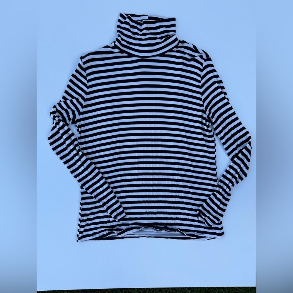 H&M Striped Black & White Turtleneck Long Sleeve Top